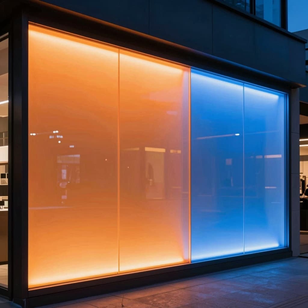 Colored acrylic light-transmitting panels colored with solvent dyes in lightboxes