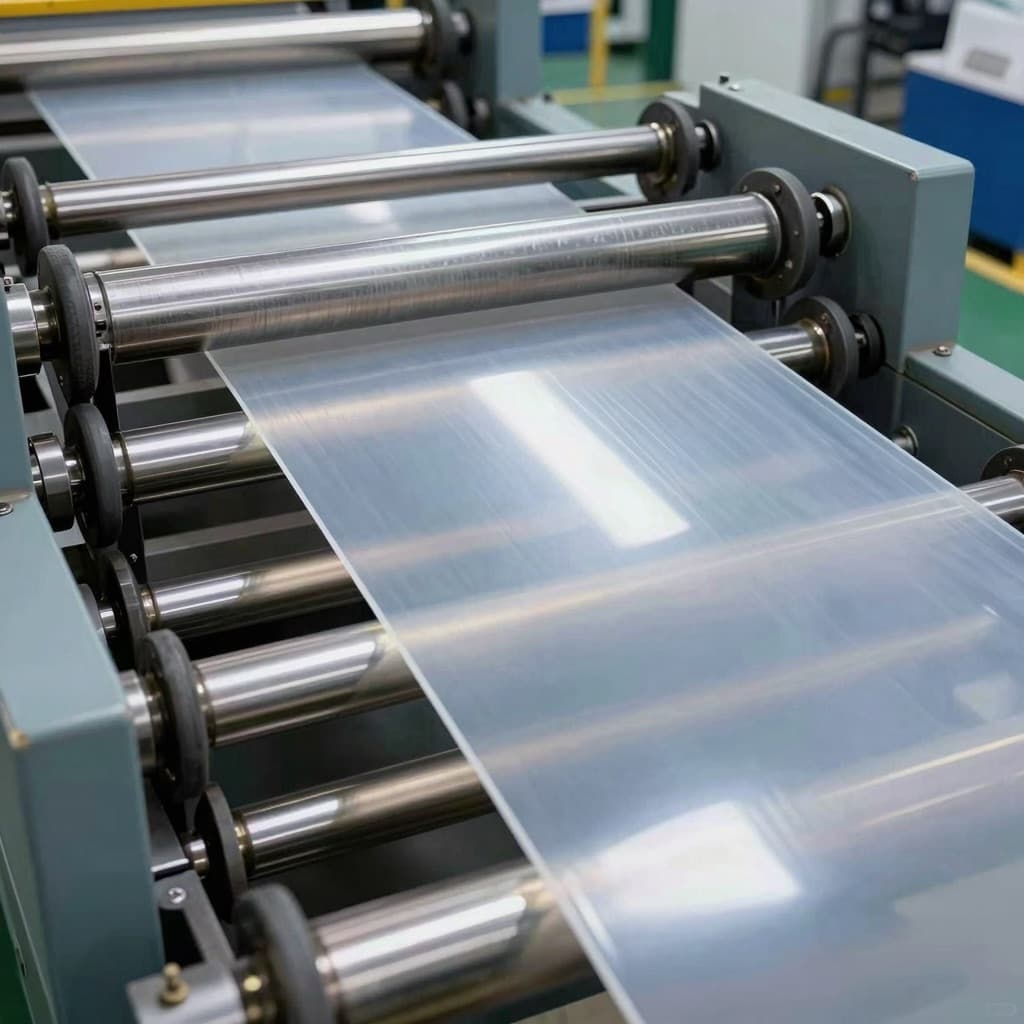 Transparent acrylic sheet calendered on an extrusion line